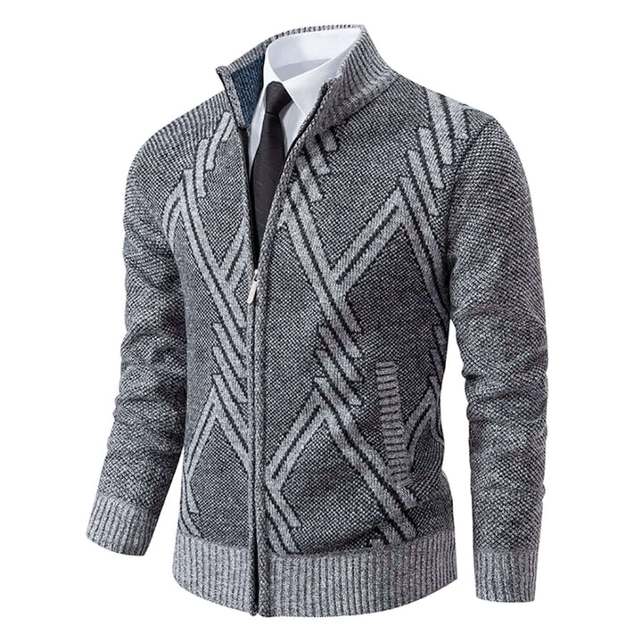 Men's Knitted Cardigan with Stand-Up Collar