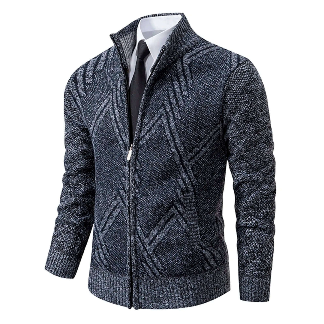 Men's Knitted Cardigan with Stand-Up Collar