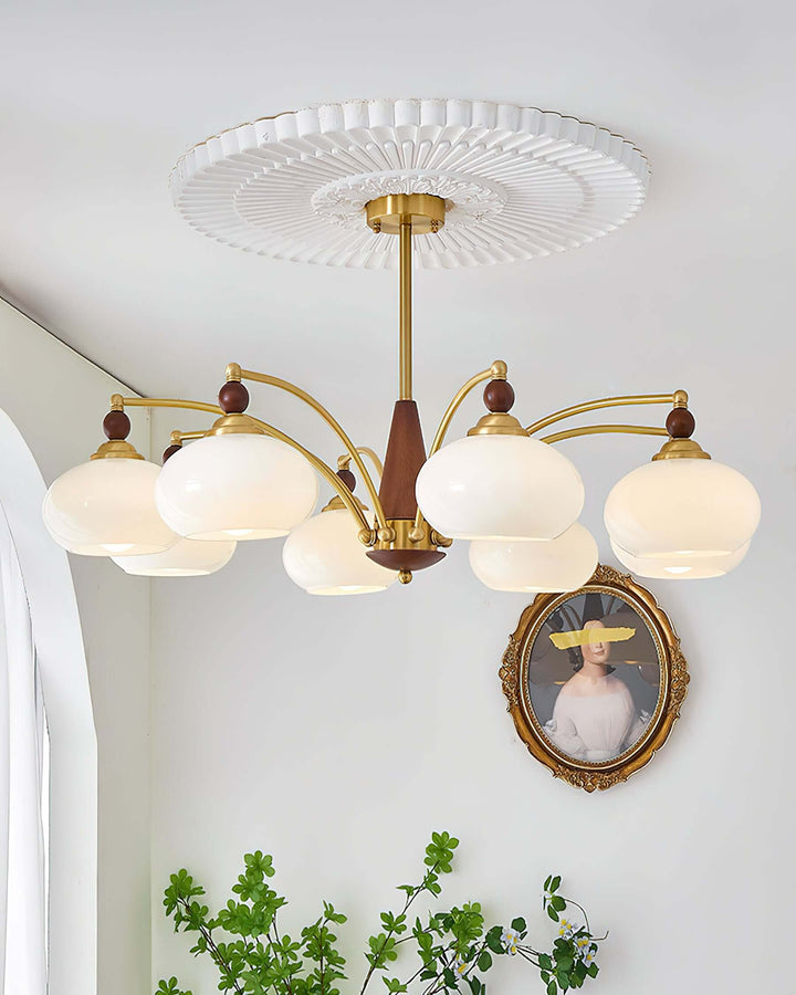 Retro Wood & Brass Chandelier