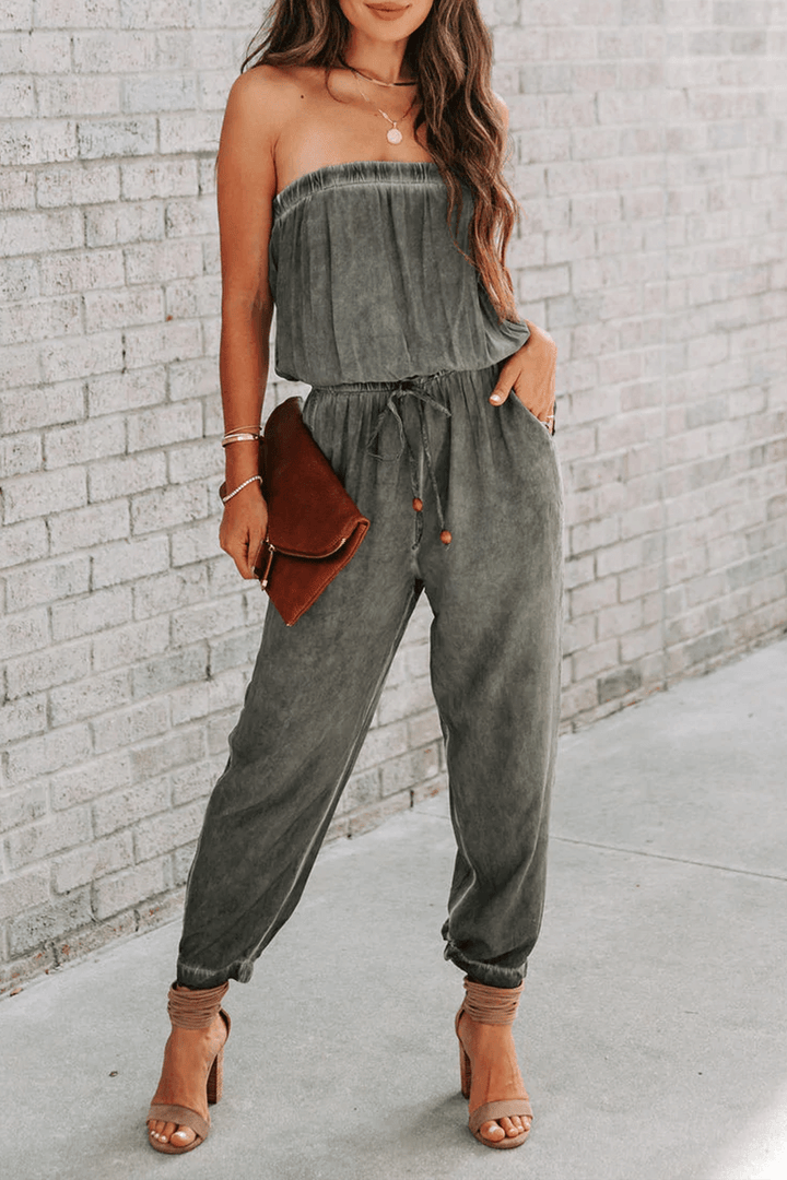 Women's Strapless Drawstring Jumpsuit