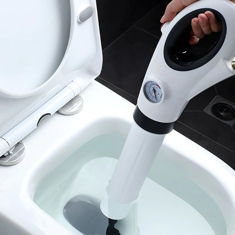 Eco-friendly high-pressure toilet plunger in use; sleek design, user-friendly, clears clogs efficiently. Ideal for home maint