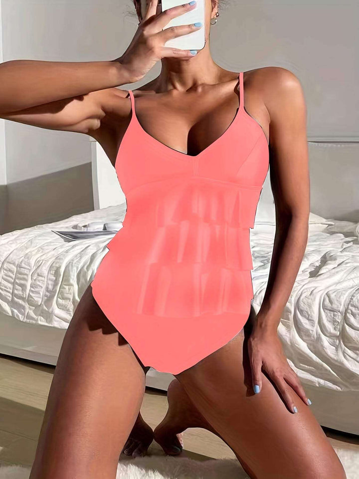 Women's V-Neck Ruffle Tankini Swimsuit