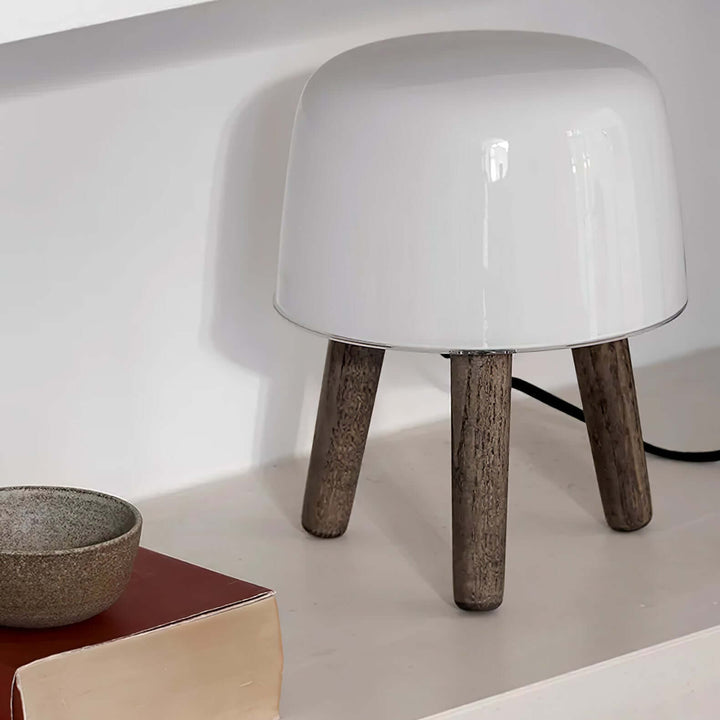 Wooden Tripod Table Lamp with Glass Shade