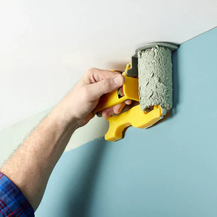 Edge and corner paint roller tool with ergonomic handle and precise side guide for clean lines without tape.