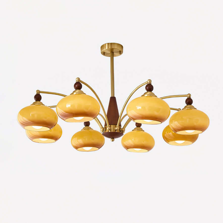 Retro Wood & Brass Chandelier