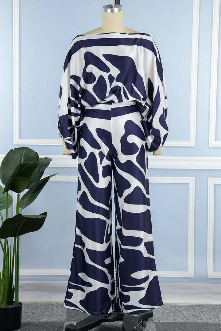 Women's Printed Off-Shoulder Long Sleeve Two-Piece Set