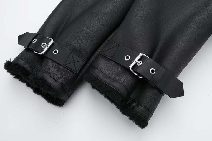 Women's Faux Leather Jacket with Fur Collar