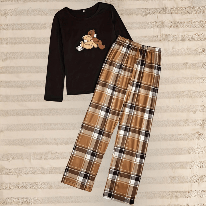 Women's Crew Neck Top & Checkered Trousers Set