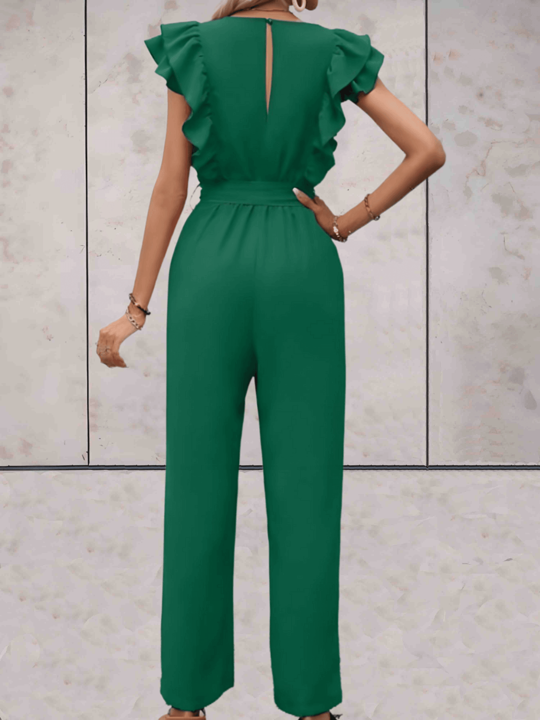 Women's Ruffle Sleeve V-Neck Jumpsuit