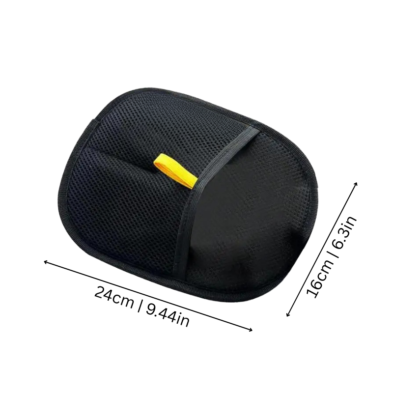 Effortless pet hair remover glove; blue mesh fabric with stretchy cuff, ideal for removing hair from clothes, sofas, and carp