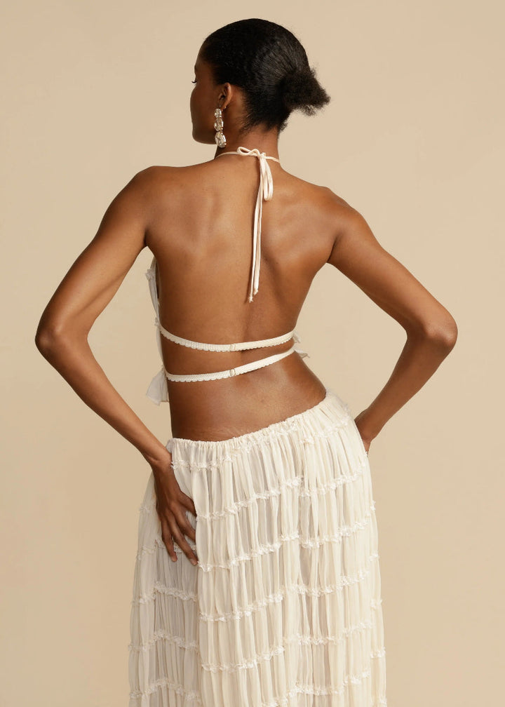 Versatile two-piece summer maxi skirt set for women, available in white & black, beach ready.
