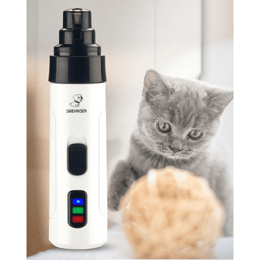 Electric silent nail trimmer for dogs and cats, lightweight, USB rechargeable, ultra-quiet, stress-free pet grooming tool.
