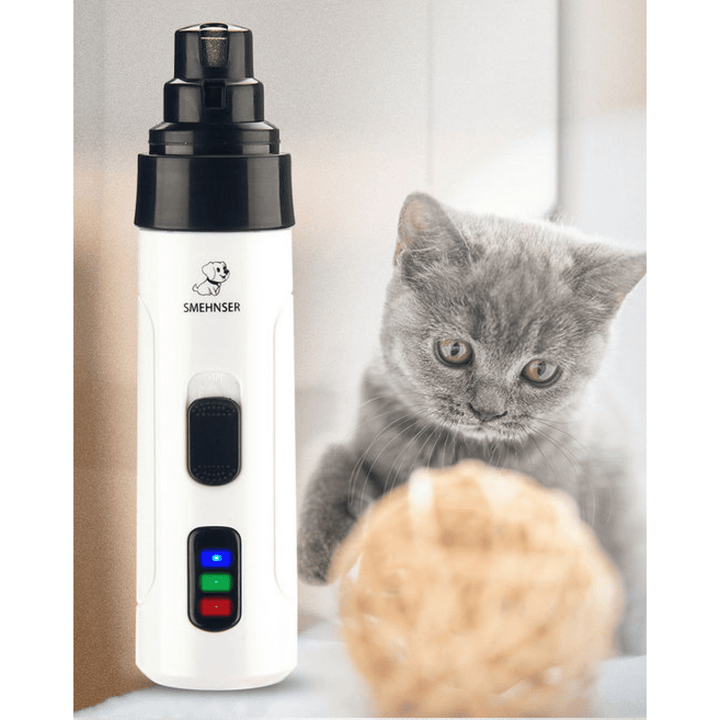 Electric silent nail trimmer for dogs and cats, lightweight, USB rechargeable, ultra-quiet, stress-free pet grooming tool.