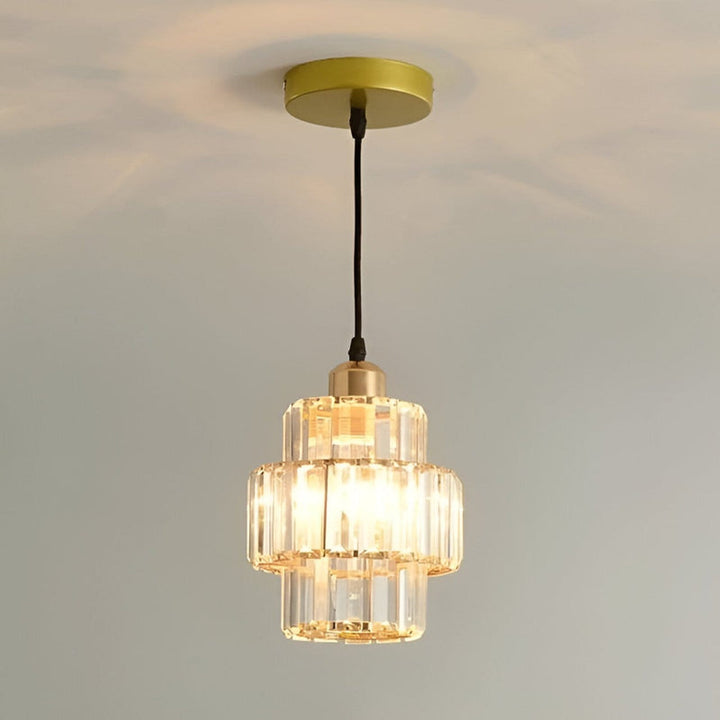 "Elegance shines in this glass crystal ceiling pendant light, ideal for hallways with its sophisticated design and warm glow.