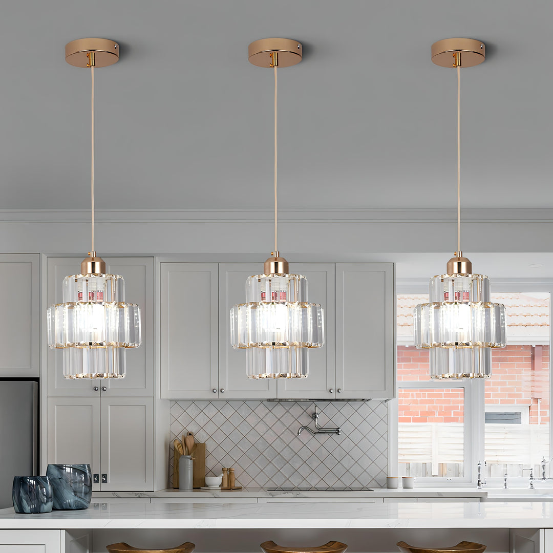 "Elegance shines in this glass crystal ceiling pendant light, ideal for hallways with its sophisticated design and warm glow.