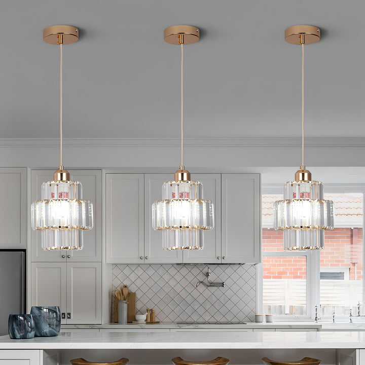 "Elegance shines in this glass crystal ceiling pendant light, ideal for hallways with its sophisticated design and warm glow.