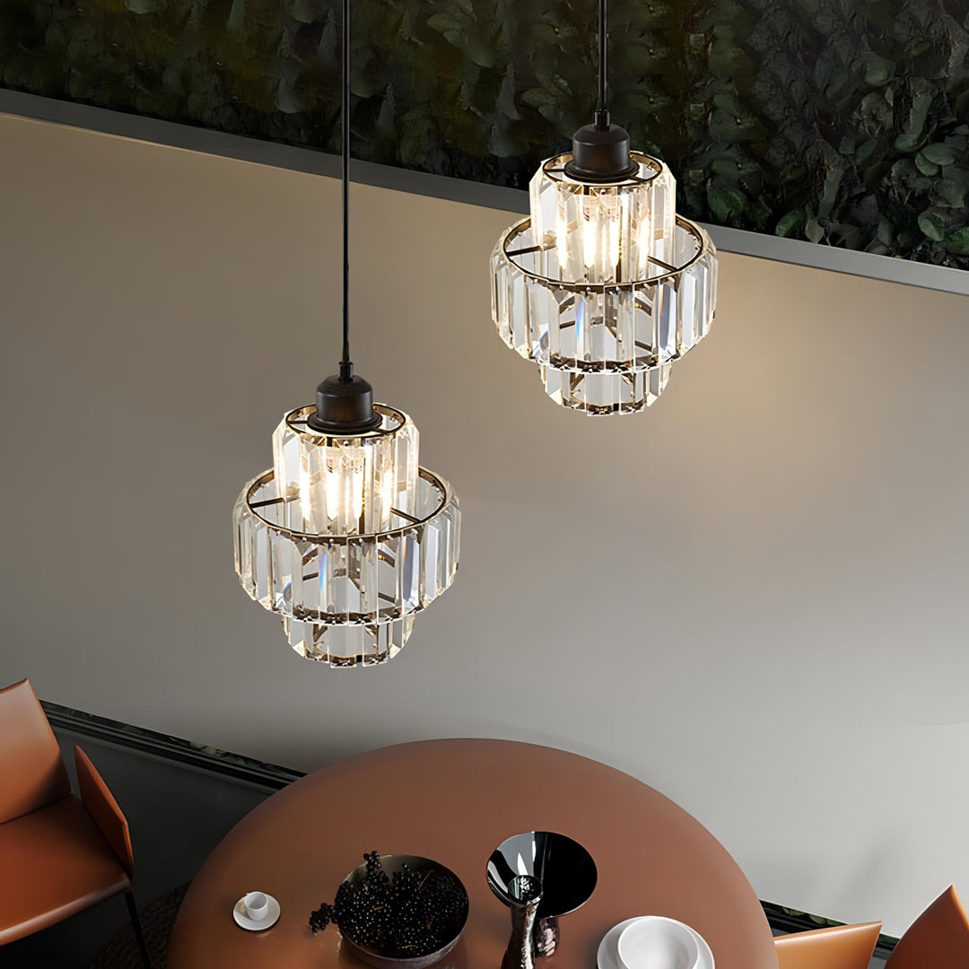 "Elegance shines in this glass crystal ceiling pendant light, ideal for hallways with its sophisticated design and warm glow.