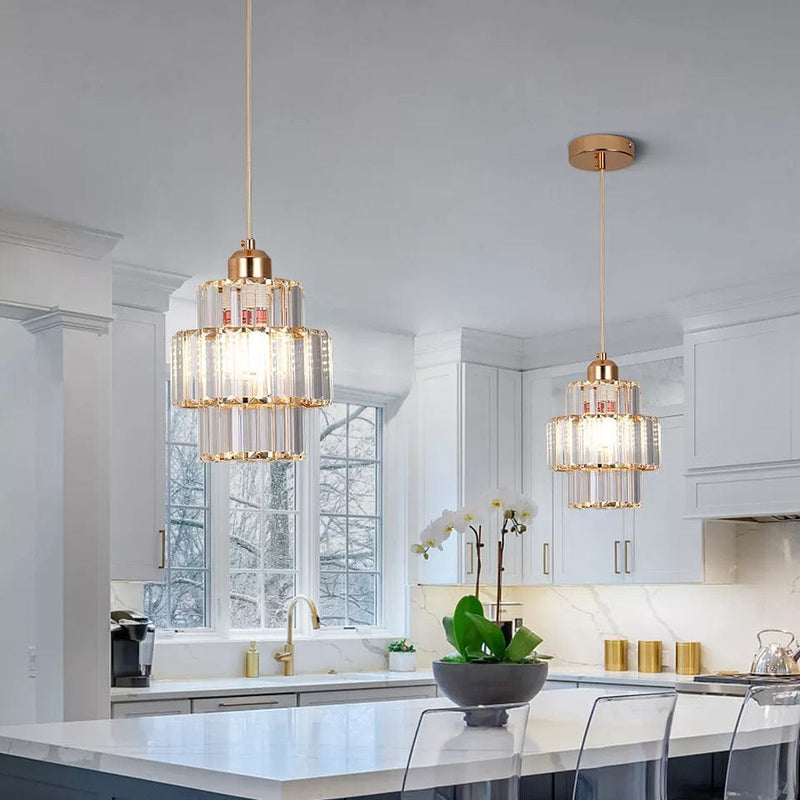 "Elegance shines in this glass crystal ceiling pendant light, ideal for hallways with its sophisticated design and warm glow.