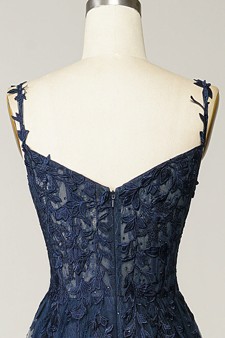 Luxurious A-line formal dress with exquisite appliques, suitable for any elegant evening event.
