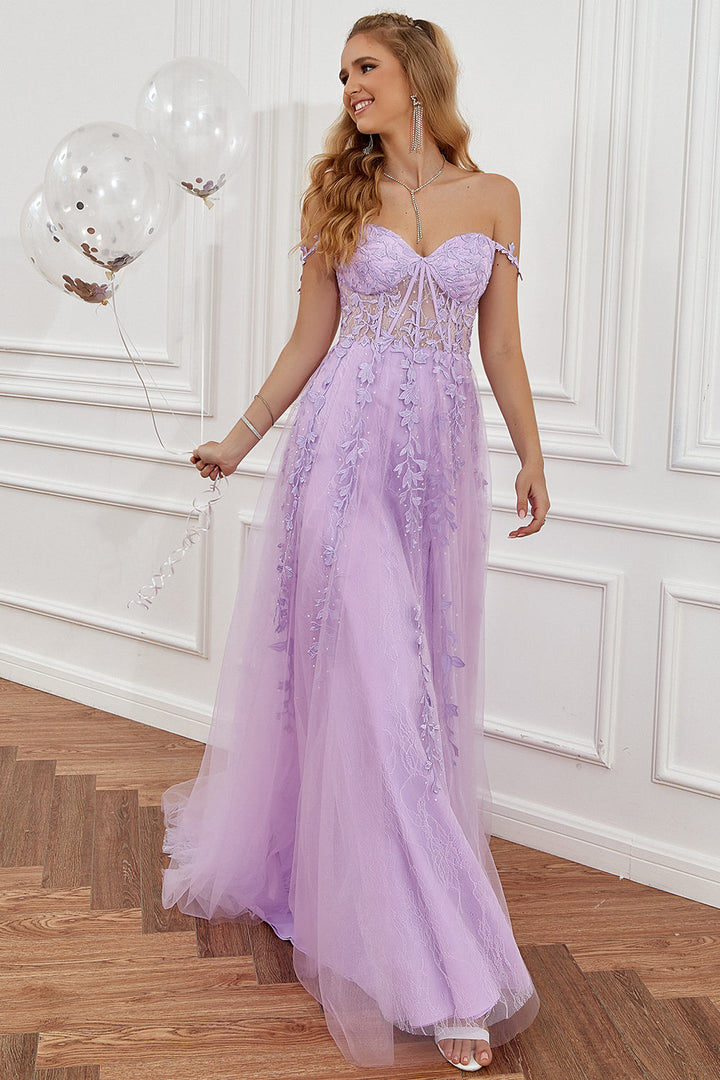 Formal A-line gala dress featuring beautiful appliques and a flattering cut for a sophisticated style.