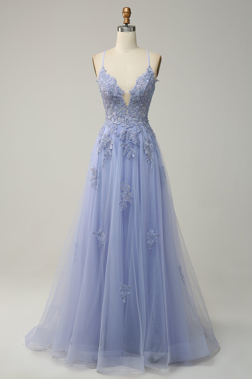 Classy women's A-line formal dress, ideal for gala or special events, with appliqués.