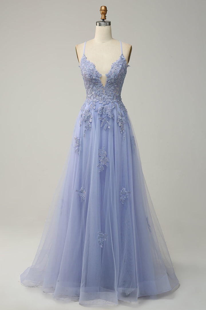 Classy women's A-line formal dress, ideal for gala or special events, with appliqués.