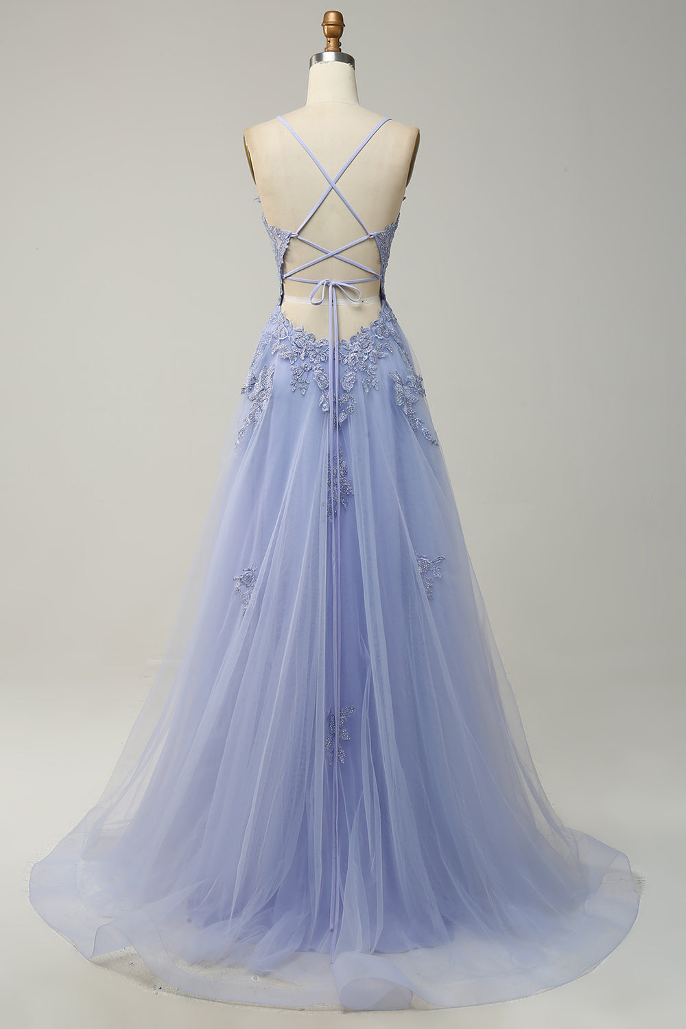 Women's A-line evening gown, elegant with delicate appliqués, perfect for any formal event.