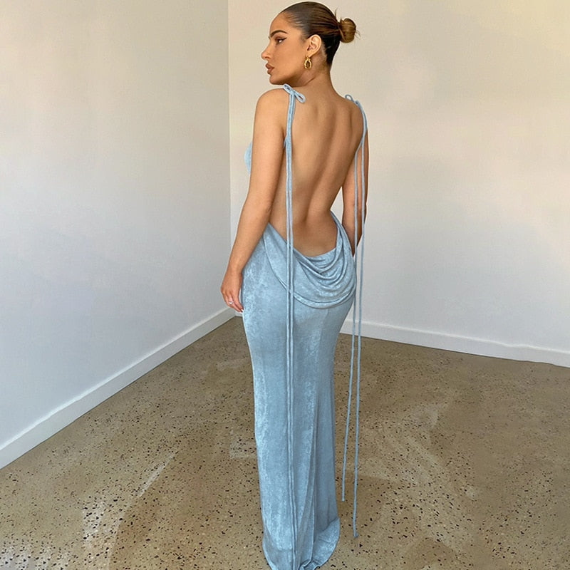 Royal blue Fayen low back maxi dress, women's elegant formal dress.