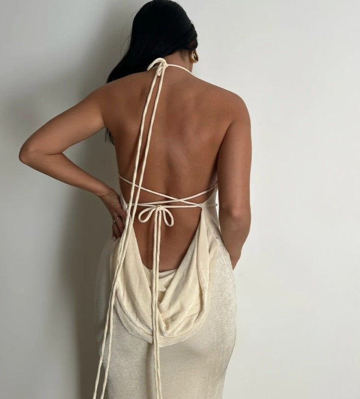 Luxurious black Fayen low back evening gown, figure-hugging women's maxi dress.