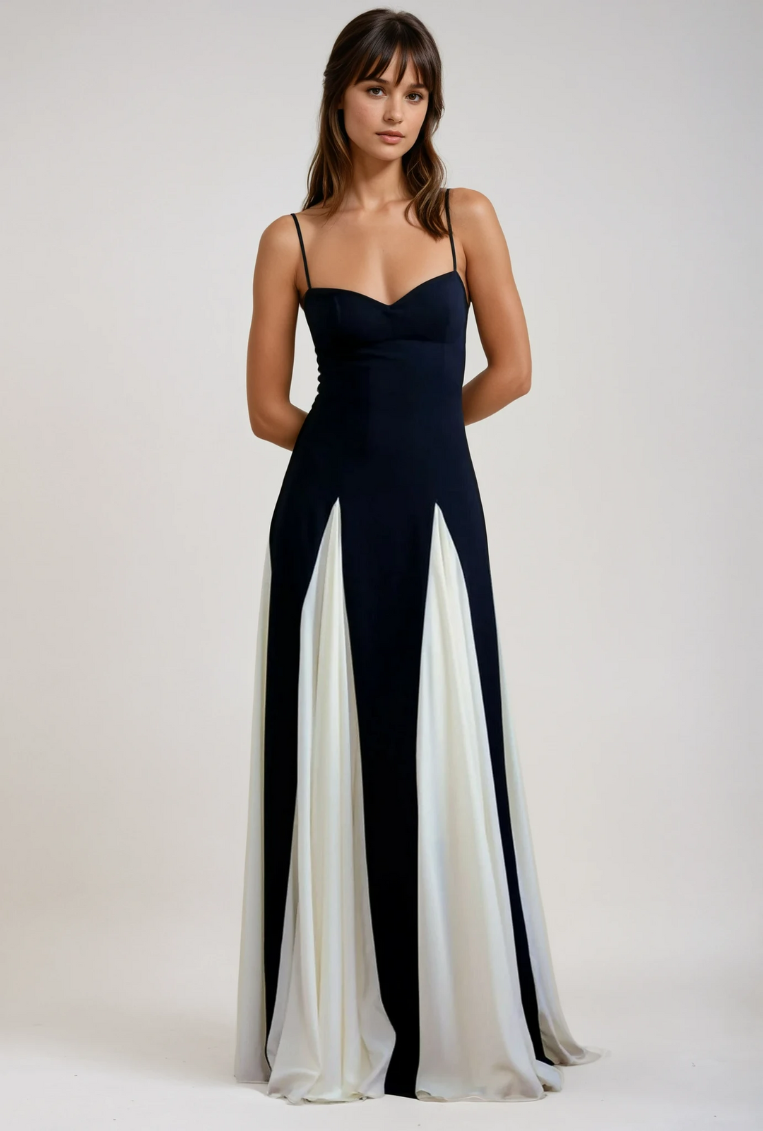 Elegant black maxi dress for women, perfect for evening parties & formal occasions. Sophisticated A-line style.