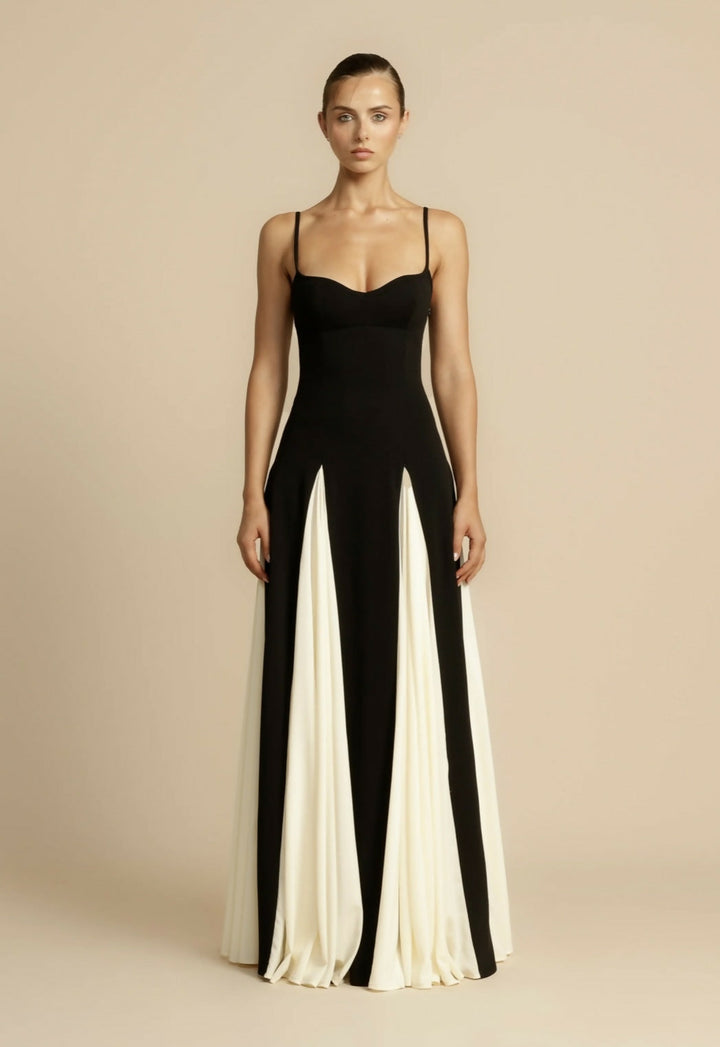 Women's A-line evening maxi dress in sophisticated black, ideal for formal events & special occasions.