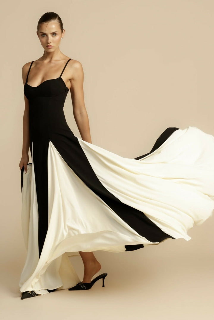 Sophisticated women's black maxi dress, an elegant choice for evening wear, formal dinners & galas.