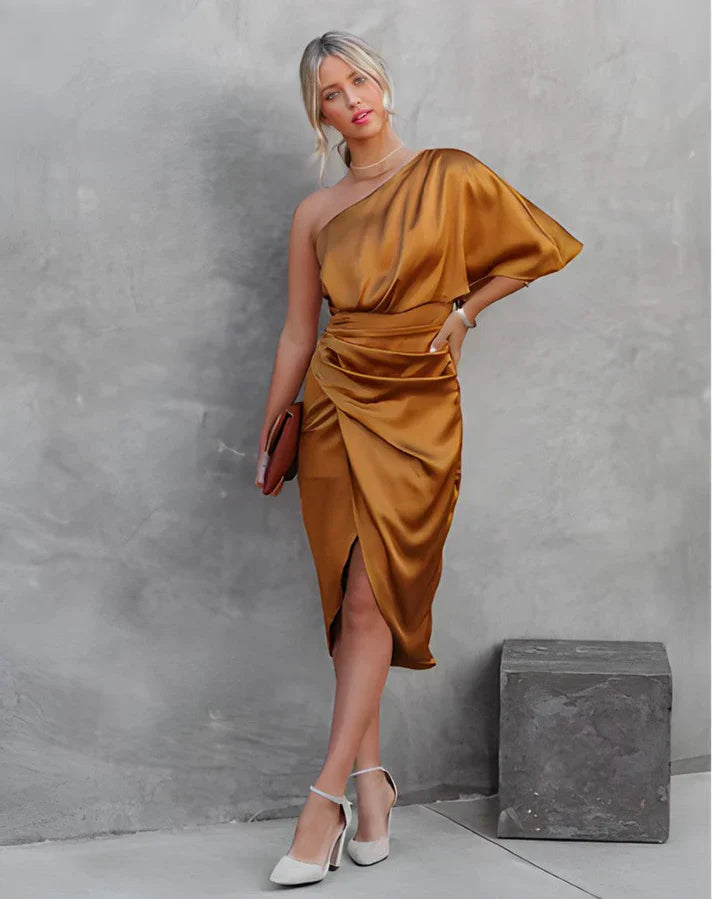 Orange silk Seraphina elegant evening dress for women, perfect for special occasions.