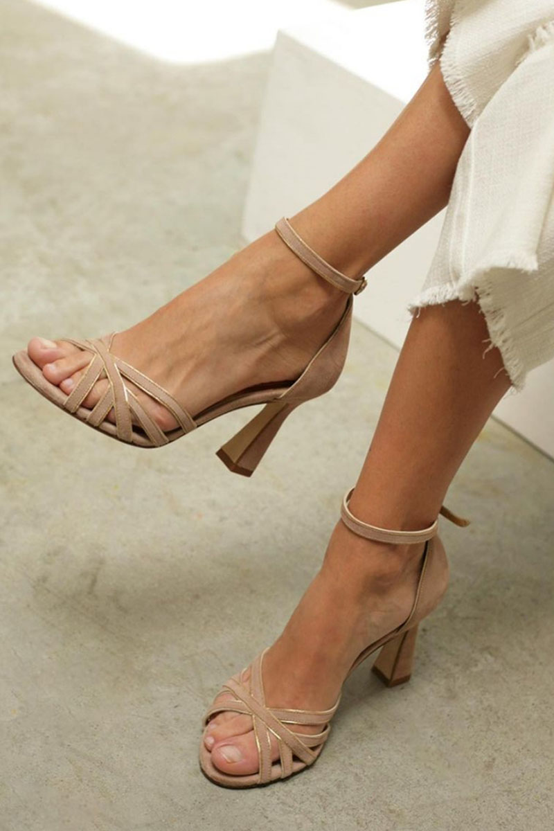 Elegant brown patchwork peep toe heels for women, featuring a unique design for fashion-forward style.