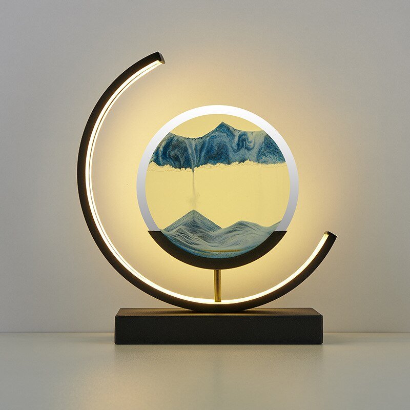 "Elegant deep sea sand art with shifting sands, LED lighting in sleek frame, enhancing home decor with calming visuals."