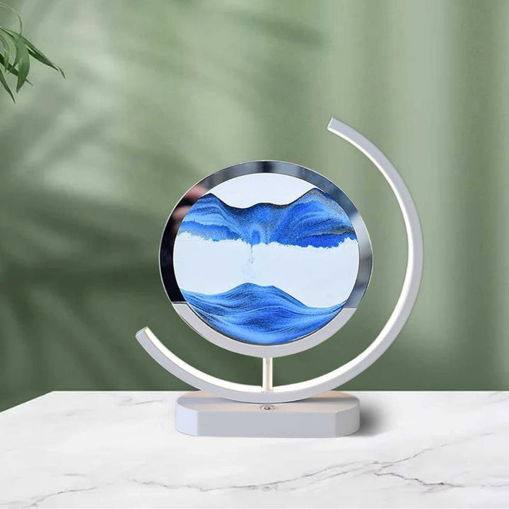 "Elegant deep sea sand art with shifting sands, LED lighting in sleek frame, enhancing home decor with calming visuals."
