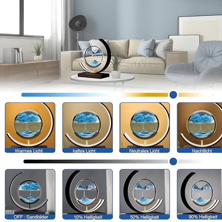 "Elegant deep sea sand art with shifting sands, LED lighting in sleek frame, enhancing home decor with calming visuals."