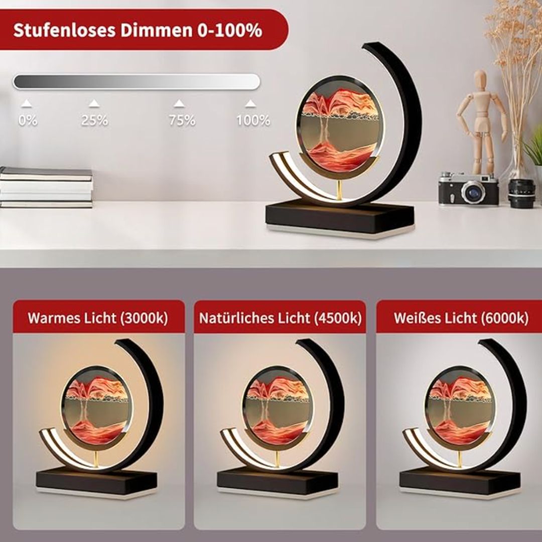 "Elegant deep sea sand art with shifting sands, LED lighting in sleek frame, enhancing home decor with calming visuals."