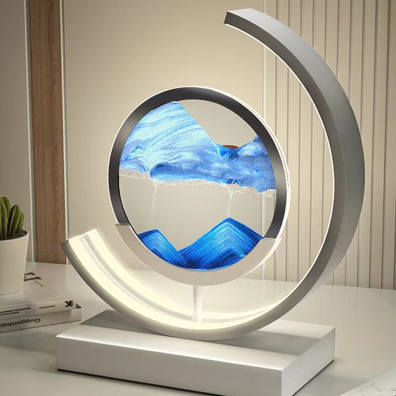 "Elegant deep sea sand art with shifting sands, LED lighting in sleek frame, enhancing home decor with calming visuals."