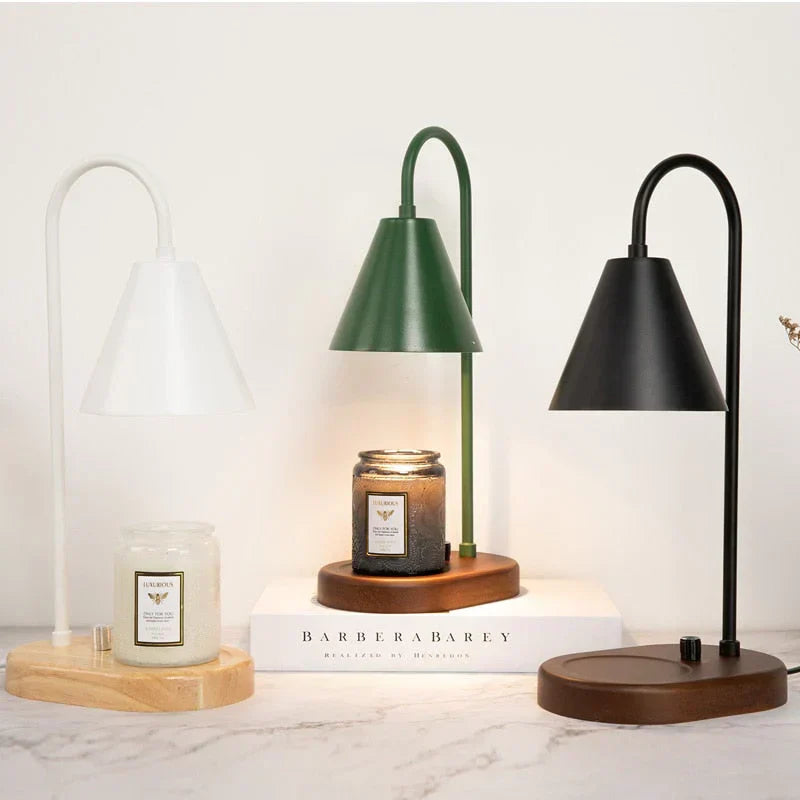 Stylish bedside candle warmer lamp, ideal for cozy, flame-free home decor accent.
