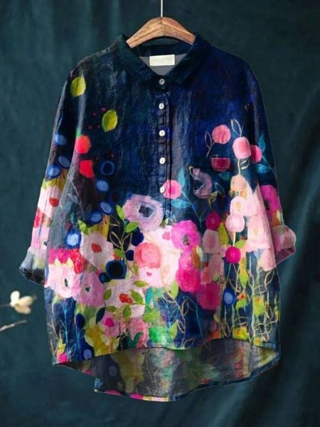 Versatile elegant floral blouse, lightweight and flowing, perfect as a women's top for casual chic.