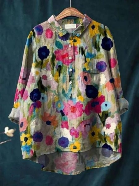 Stylish women's elegant floral blouse, a lightweight flowing top perfect for vibrant spring outfits.