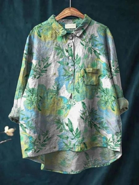 Patterned ladies floral blouse, a comfortable & flowing women's top for elegant casual chic style.
