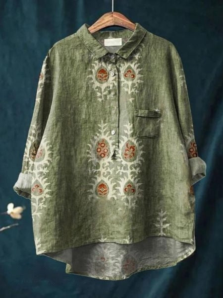 Spring/Summer elegant floral blouse, lightweight & flowing women's top with vibrant print.