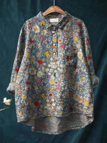 Feminine elegant floral blouse, lightweight and flowing women's top for spring & summer.