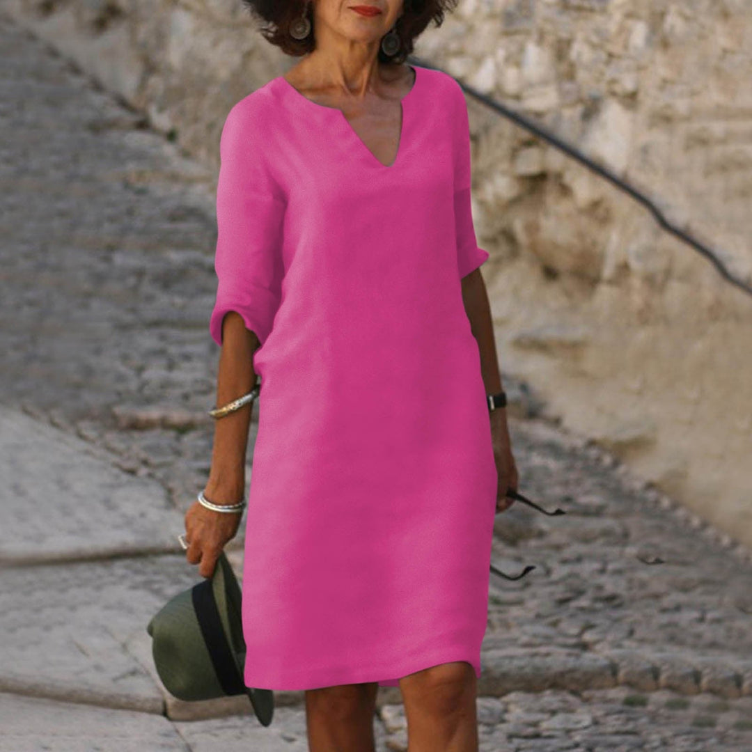 Easy-to-wear Sofia women's elegant flowy summer dress, a comfortable midi for versatile everyday fashion.