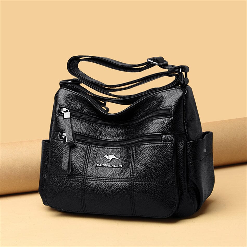 Elegant genuine leather women's handbag, luxury shoulder bag with stylish design.
