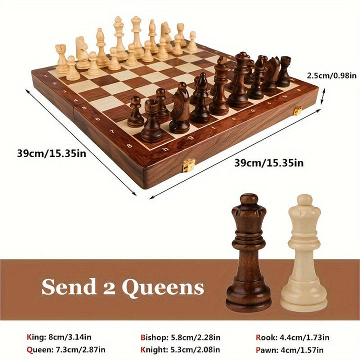 "Elegant handcrafted wooden chess set with detailed pieces and rich finish, ideal for competitive play and home decor enhance