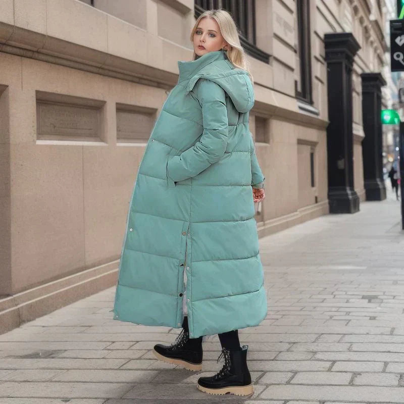Elegant Isabella women's long coat, stylish winter outerwear providing cozy cold weather comfort.