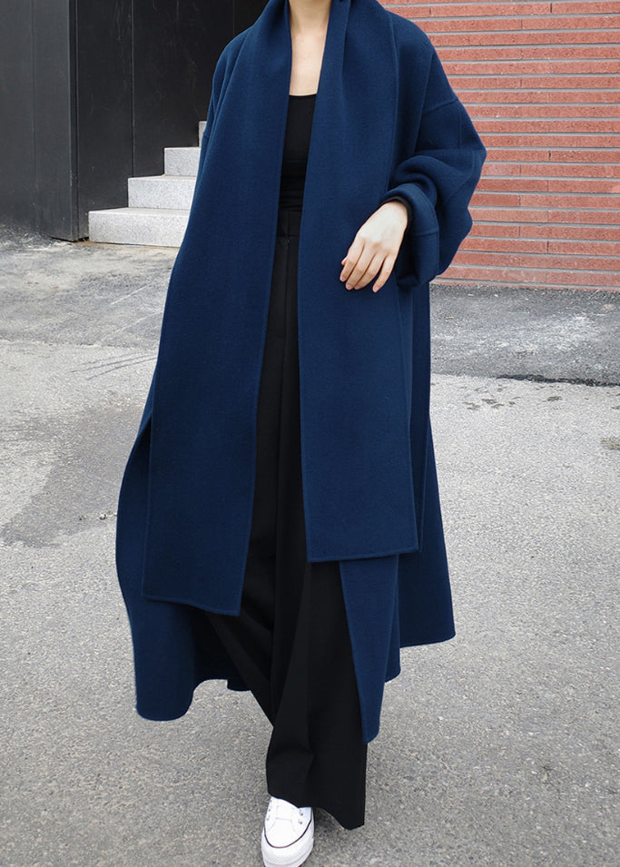 Stylish blue/grey Isabelle tailored winter coat. Long, elegant outerwear for women, suitable for any cold weather occasion.